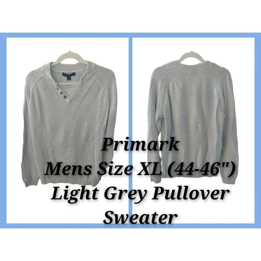 Primark Mens Size XL Light Grey Knit Pullover Sweater.